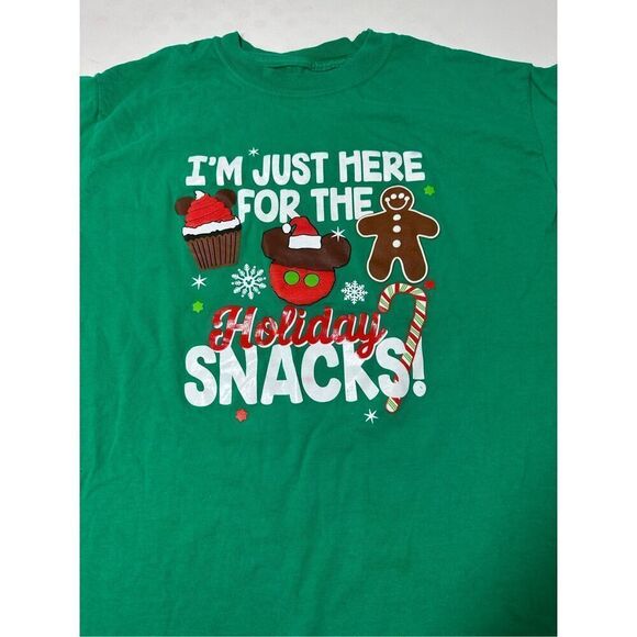 Disney Kids T-Shirt I'm Just Here For The Holiday Snacks Cotton Size XL Green - Picture 2 of 6
